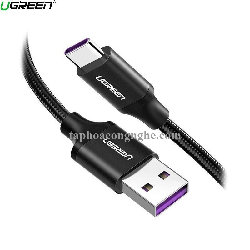 Ugreen 60728 0.25M 5a qc3.0 USB A sang type C 2.0 màu đen cáp sạc và truyền dữ liệu từ máy tính ra điện thoại dài 25cm US279 30060728